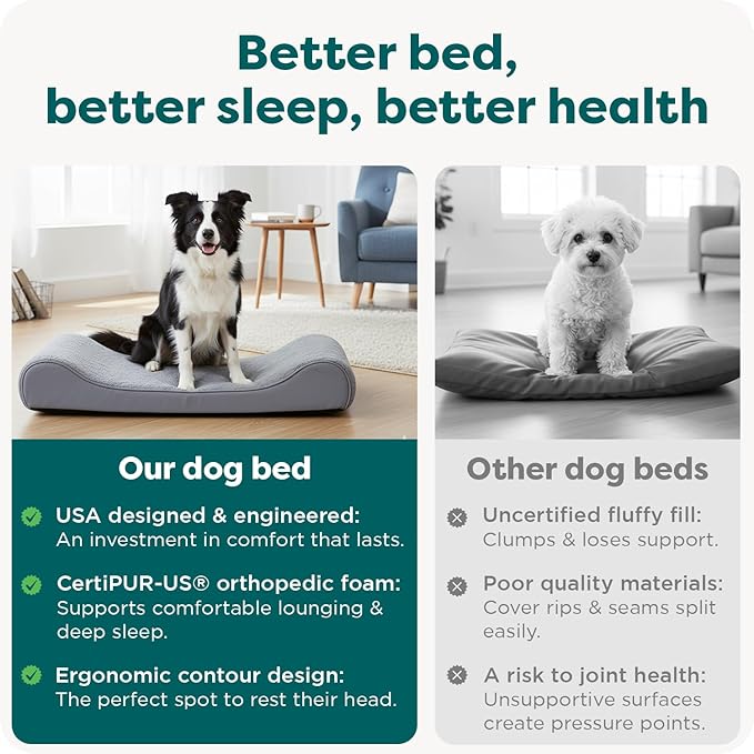 FurHaven Orthopedic Dog Bed for Large Dogs, Luxe Lounger Contour Mattress with Solid Orthopedic Foam Slab for Joint Support, Removable Washable Cover, Large, Plush Suede, Gray