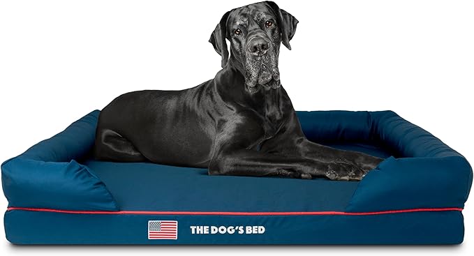 The Dog’s Bed, XXL Blue Oxford with Red Trim USA Flag Dog Bed, Memory Foam, Pain Relief: Arthritis, Post Surgery, Lameness, Supportive, Calming, Waterproof Washable Cover, Veterinary Approved