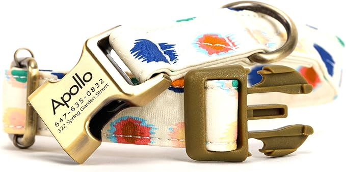 Personalized Dog Collar with Name and Phone Number Engraved,Adjustable Custom Puppy Collar,Organic Cotton Pet Collar for Small Medium Large Boy Girl Dogs