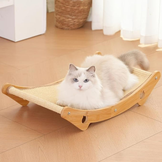 Sisal Cat Scratcher Bed for Natural Bamboo for Indoor Cats, Natural Sisal Mat Hammock for Kittens and Adult Cats,Extra-Larger Cat Scratching Post/Board/pad