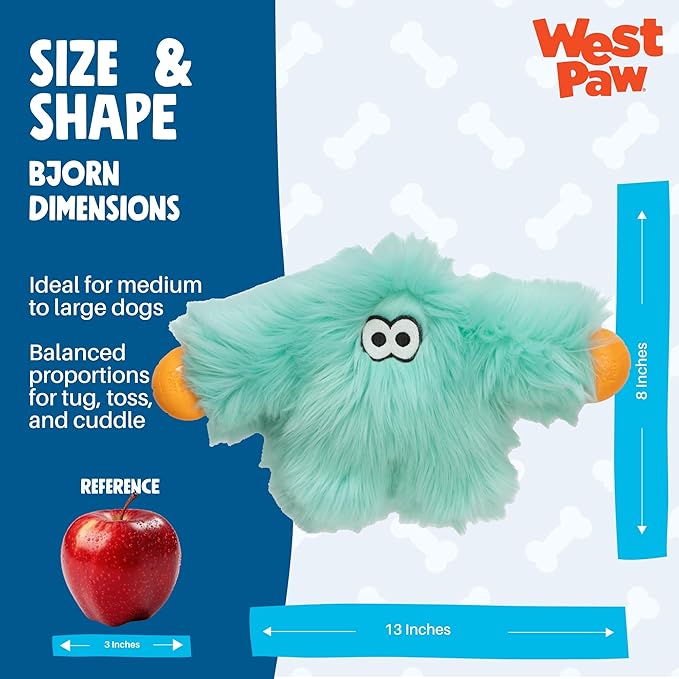 WEST PAW Rowdies Helga Durable Plush Dog Toy with Reinforced Seams Chew Resistant HardyTex Fabric and Interactive Squeaker for Safe Indoor and Outdoor Playtime Bundle for Dogs - Seafoam