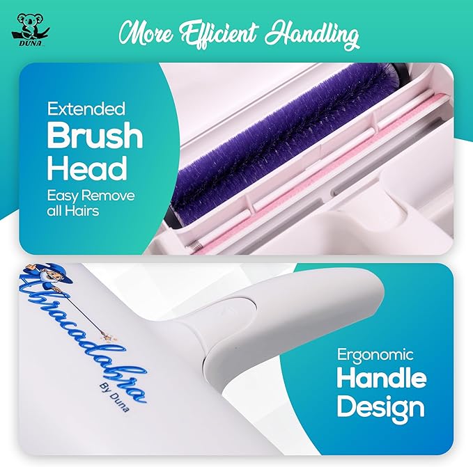Duna Abracadabra Washable Dual Roller Pet Hair Remover – Original Size Reusable Lint Roller for Cat & Dog Hair on Furniture, Couch, Carpet, Car, Rugs & Bedding – Portable, Eco-Friendly