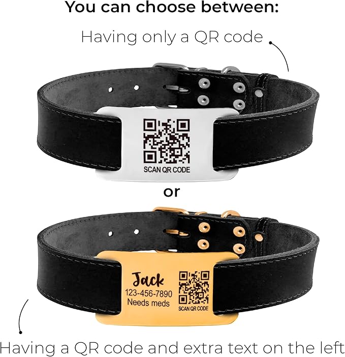 Scannable QR Code Pet ID – Silent Slide-On Custom Name Plate for Collars and Harnesses, Personalized Lost & Found Info