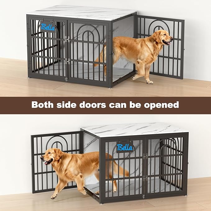 32" Dog Crate Furniture, Heavy Duty Dog Crates, Dog Kennel Furniture Indoor for Small Dog as TV Stand, Wooden Cage End Table for Indoor Decoration, Name Tag Escape-Proof Locks & Double Door