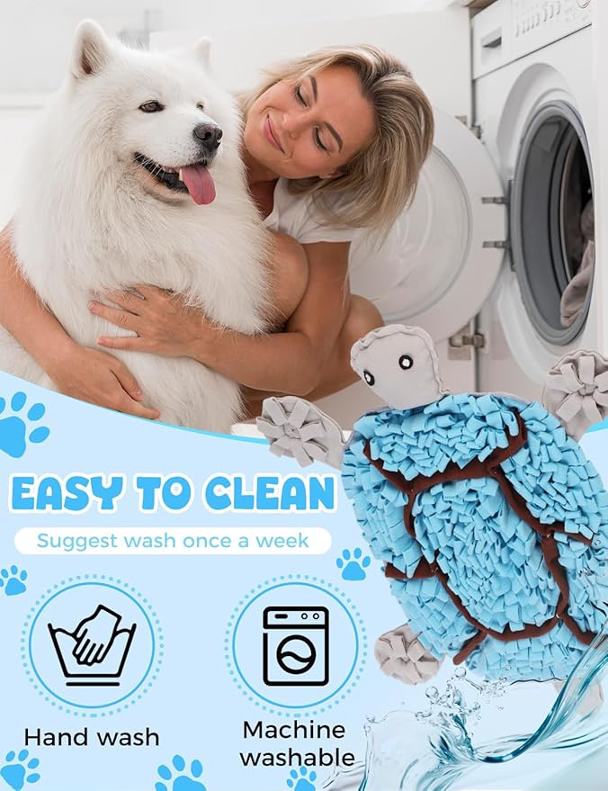 Snuffle Mat for Dogs, Turtle Design 28.8''×22.8 ''Inch Large Snuffle Mat for Dogs, Slow Feeder Dog Food Mat, Mental Stimulation Enrichment Puzzle Feeder Dog Toy for Anxiety Relief（Blue）