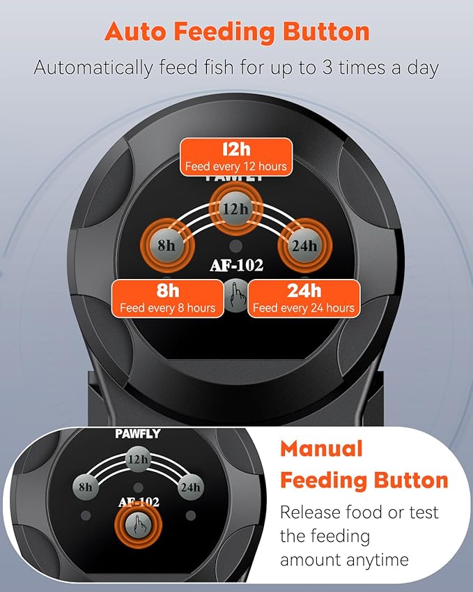 Pawfly 100/200 ml Adjustable Fish Feeder for Aquarium Auto Vacation Timer Fish Dispenser for Fish Tank Automatic Fish Food for Pellets Flakes & Strips, Battery Operated (Battery Not Included)