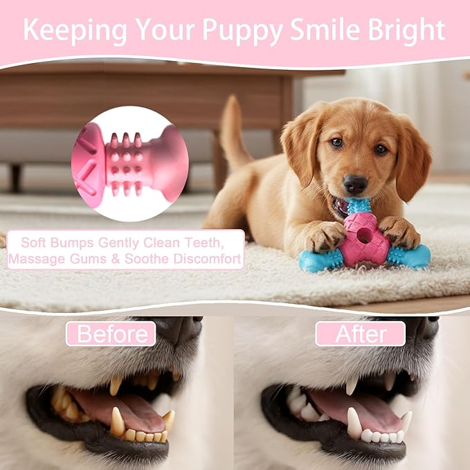Puppy Chew Toys for Teething, Indestructible Dog Chew Toys for Aggressive Chewers - Small & Medium Breeds, Rubber Dog Bone Toy, Tough Puppy Toys to Keep Them Busy and Relieve Anxiety