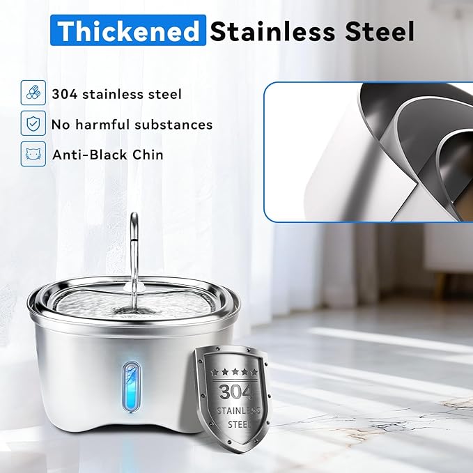 Cat Water Fountain Stainless Steel, 120oz/3.5l Water Fountains for Cats Indoor, Automatic Silent Pump, Easy Clean Water Bowl, with Replacement Filters, Unique Cat-Shaped Design