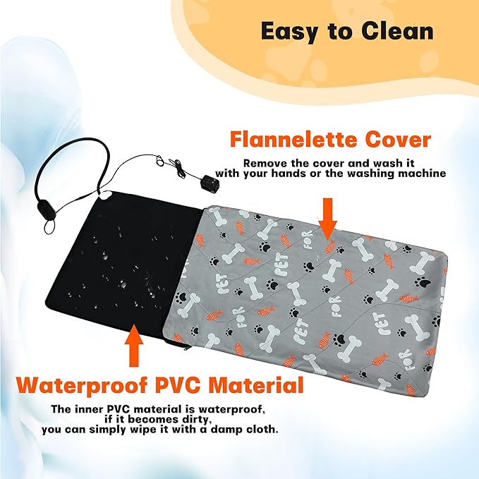 Pet Heating Pad, 32.7×20.5 inch Pressure Activated Heated Mat for Indoor Dogs Cats, 3 Adjustable Temperature with Chew Resistant Cord