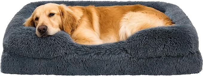 Orthopedic Dog Bed for Extra Large Dogs of Comfortable Memory Foam Pet Bed with Sides,Fluffy Dog Couch Sofa Bed with Anti-Slip Bottom Dark Grey XL
