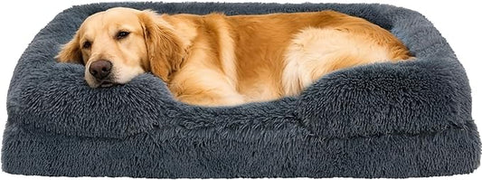 Orthopedic Dog Bed for Extra Large Dogs of Comfortable Memory Foam Pet Bed with Sides,Fluffy Dog Couch Sofa Bed with Anti-Slip Bottom Dark Grey XL