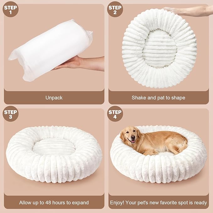 Self Warming Pet Bed, Donut Dog Bed for Large Dogs - Pet Bed with Removable Cover, Self-Heating Winter Pet Beds for Medium & Big Dogs, Egg Tart Design (L)