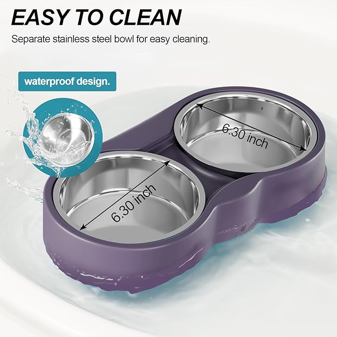 Pet Heated Bowl for Cat Dog, Freeze-Proof Warming Animal Food Feeder with Anti-Chew Cord,Waterproof & Thermostat Heating Bowls Removeable, (2 x 23 fl oz, Purple)