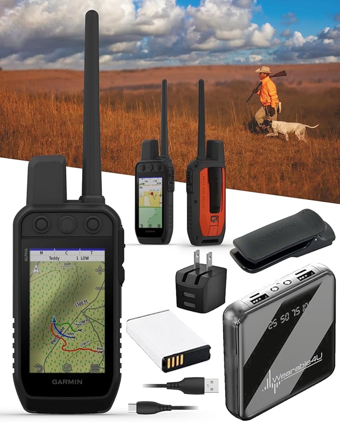 Garmin Alpha 200 Plus Dog Tracking & Training Handheld GPS, 3.5” Touchscreen, Track & Train Up to 20 Dogs from 9 Miles, Preloaded TopoActive Maps, 18 Training Levels with Wearable4U PowerBank Bundle