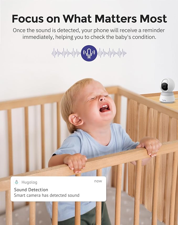 Hugolog 4K 8MP Indoor Pan/Tilt Security Camera with Auto-Focus(2pcs),Ideal for Baby Monitor/Pet Camera/Home Security,Starlight Color Night Vision,Human/Pet AI,Noise Reduction,US Cloud,Works with Alexa