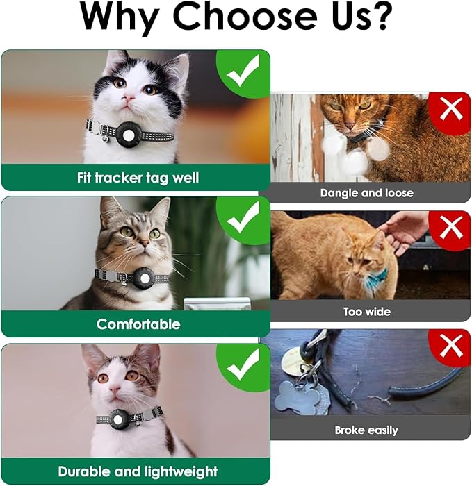 Cat Tracker,Pet Tracker for Cats Compatible with Apple Find My App(Only iOS),Waterproof Tracker Cat Collar with Safety Elastic Buckle,No Monthly Fee,Works with Any Collar (Black)