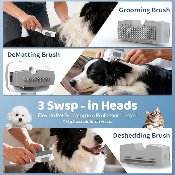 Dog Grooming Vacuum with 2L Dust Cup & 13000Pa Suction, 5-in-1 Low Noise Pet Grooming Kit with Clipper & Steam Brush for Shedding, Dog Vacuum for Dogs and Cats