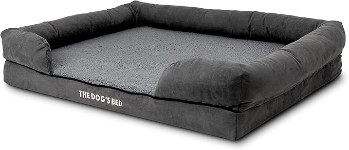 The Dog’s Bed, XL Grey Plush, Solid Memory Foam, Pain Relief: Arthritis, Hip & Elbow Dysplasia, Post Surgery, Lameness, Supportive, Calming, Waterproof Washable Cover, Veterinary Approved
