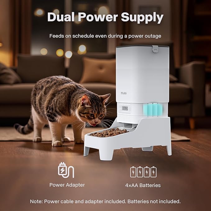 Automatic Cat Feeder, Elevated Automatic Dog Feeder, 7L Cat Food Dispenser, No-Jam, Up to 6 Meals for 2-15 mm Dry Food, Stainless Steel Bowl, No Spinal Pressure, Easy to Clean