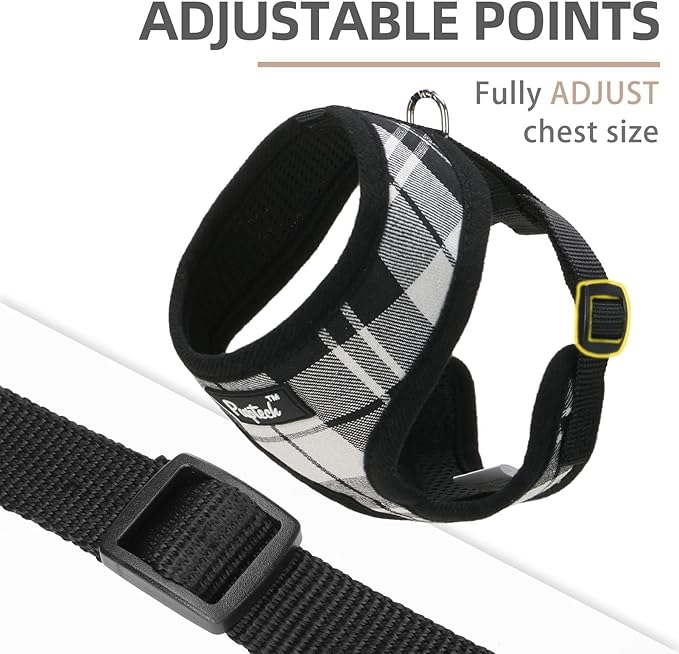 PUPTECK Soft Mesh Dog Harness and Leash Set Pet Puppy Cat Comfort Padded Vest No Pull Harnesses, Black&White, S