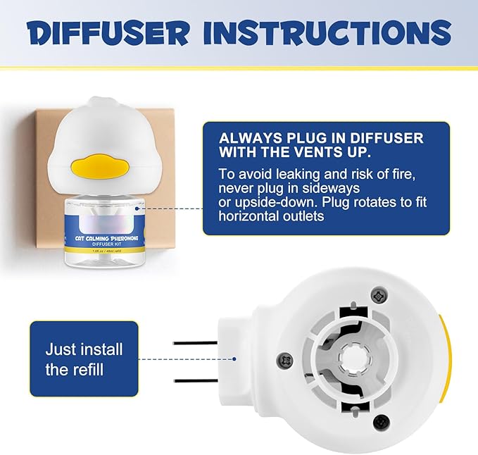 Cat Calming Diffuser Kit 60 Days, Cat Pheromones Calming Diffuser Effectively Relieve Anxiety Stress Fighting Scratching, Pheromone Diffuser for Cats -(1 Diffuser + 2 Refill)