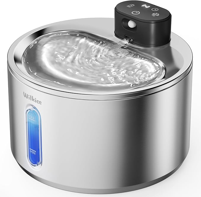 Wireless Cat Water Fountain, 135fl.oz/4L Stainless Steel Cat Fountain Battery Operated, Pet Water Dispenser Cordless for Cats & Dogs Indoor (1 Set Filter)