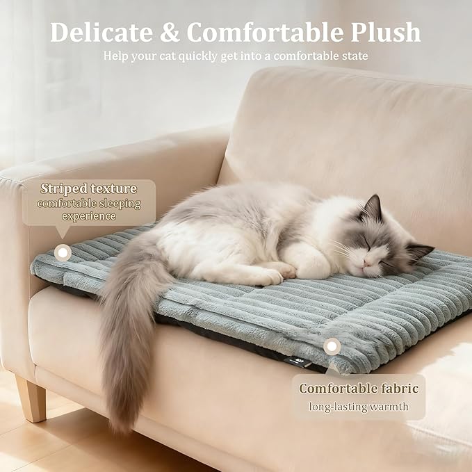 Self Warming Cat Bed, 24" x 18" Cat Heating Pad, Non-Slip & Washable, Extra Warm Pet Mat for Indoor Cats & Puppies (Grey)