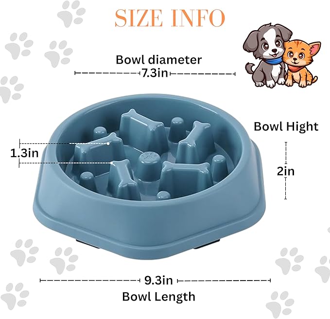2 PCS Slow Feeder Dog Food Bowl – Bowl Designed to Slow Eating, Promotes Healthy Digestion and Prevents Bloat, Ideal for Cats and Dogs (SkyBlue - Green)