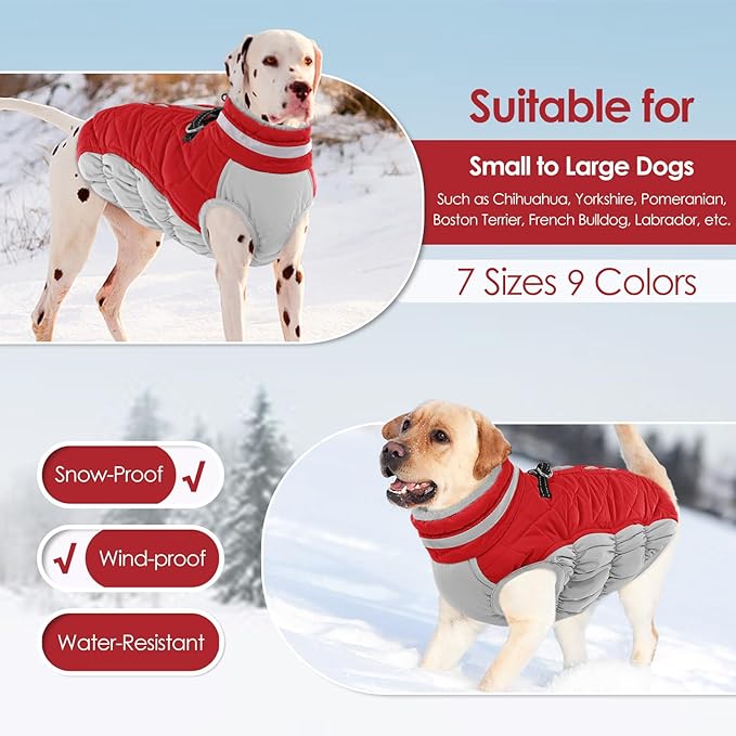 AOFITEE Dog Coat, Warm Dog Jackets for Small Dogs, Dogs Winter Coat with Harness Built in, Reflective Pet Winter Jacket, Waterproof Windproof Puppy Puffer Jacket Fleece Vest, Christmas Red XS