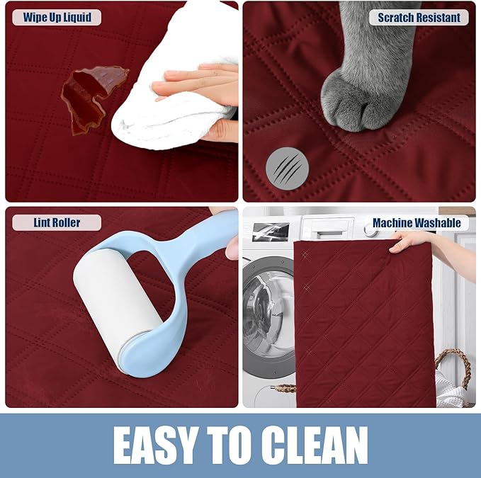 Smiry Waterproof Dog Bed Cover Pet Blanket, Soft Washable Dog Blanket for Furniture Bed Couch Sofa Reversible, Checkered (40"x80", Wine Red/Wine Red)