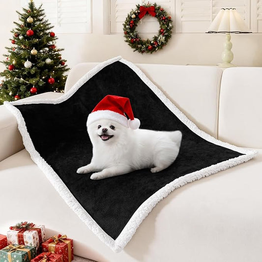 Smiry Waterproof Blanket Throw for Large Dogs Cats, Soft Reversible Dog Blanket for Sofa Couch Bed, Washable Leakproof Sherpa Fleece Furniture Couch Protector(30"x40", Black/White)