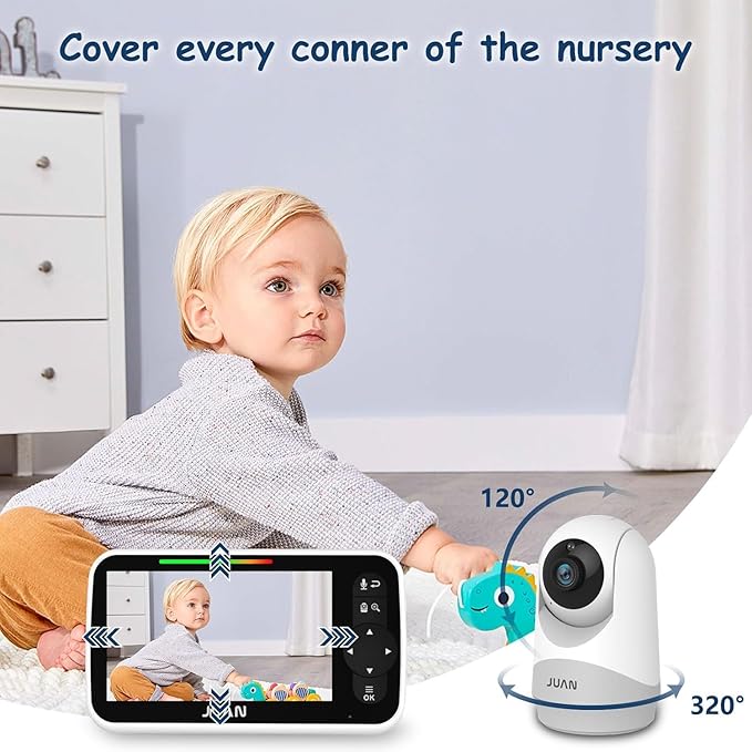 JUAN 5" Video Baby Monitor with 2 Cameras and Audio, 30-Hour Large Battery, Remote Control Cameras with Night Vision and Temprature Monitoring, Indoor and Outdoor, JA2216-2