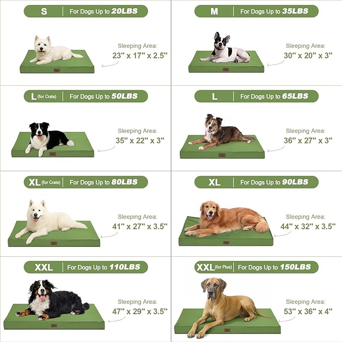 Outdoor Orthopedic Dog Bed, Waterproof Dog Bed for Large Dogs 36x27 Inch, Egg Crate Foam Pet Mat with Washable Removable Oxford Cooling Cover, Light Green