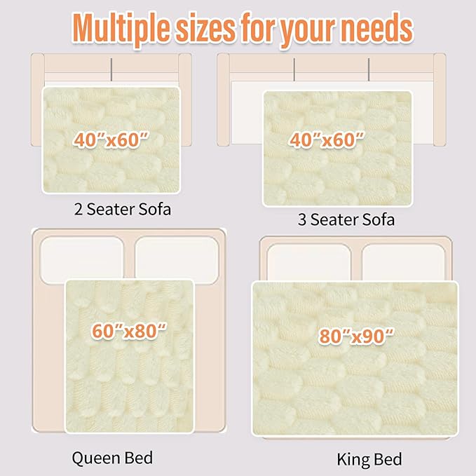 Water Resistant Blanket for Bed Couch Sofa, Cat/Dog Blanket Waterproof Washable, Small Cozy Reversible Furniture Protector, Leakproof Throw (40"x60", Snow White/Bright White)