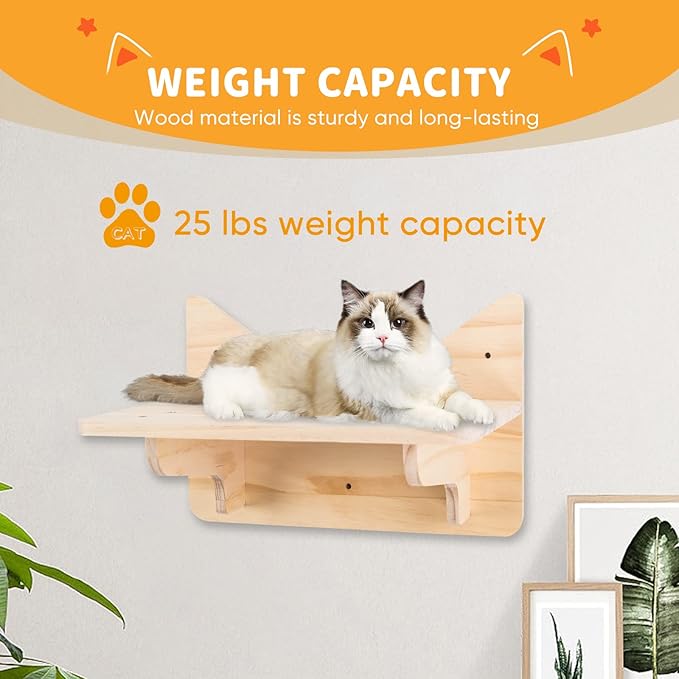 Cat Wall Shelves for Large Cats – 9-Piece Wooden Wall-Mounted Cat Shelves Set, Kitty Climbing System with Perches, Scratching Post & Condo House