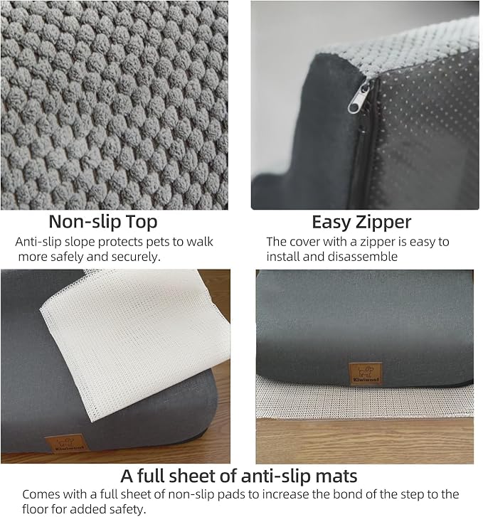 5 Step Pet Stairs Ramp for High Beds Sofas 23-30 Inch with Sturdy Non Slip Waterproof Pads, Machine Washable Cover Indoor Balanced Design for Cats Dogs Small Medium Large XL Pets Black, Large