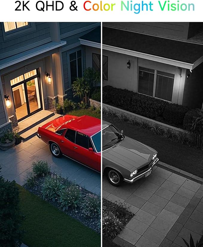 2.4&5ghz WiFi Solar Security Cameras Wireless Outdoor,2K QHD Home Security System, Solar Cameras Kit with 130° Ultra-Wide View, 2-Way Talk, IP65,Color Night Vision, Spotlight & Siren (1, White)