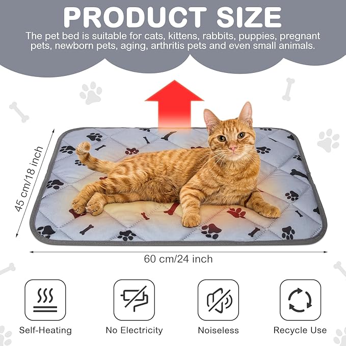 Namalu 4 Pack Self Warming Cat Bed Self Heating Cat Mat 18 x 24 Inch Self Warming Dog Cat Bed Pad Heat Reflective Soft Dog Crate Pad Anti Slip Thermal Pet Mat Washable for Outdoor Indoor Pets