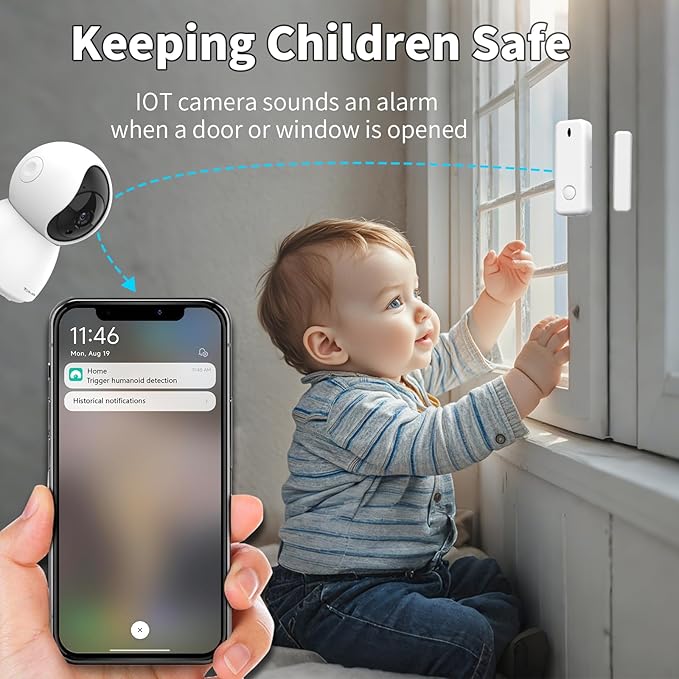 Indoor Security Camera, 1080p HD Dog-Camera, 2.4GHz WiFi Smart Home Security System, with Phone APP Alert, 5pcs Kit (Alarm Camera, Motion/Door Window Sensor, Remote) for Pet/Kid/Home