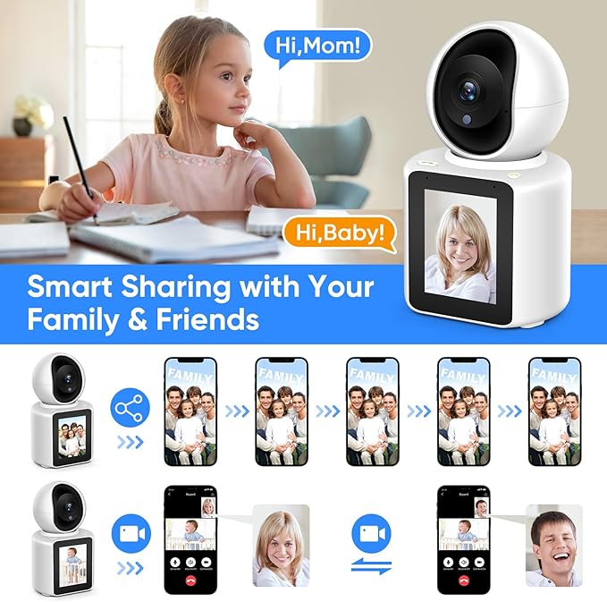 2K Two-Way Video/Audio Indoor Camera, Child/Elder/Dog/Pet Camera with Phone App& 360 Degrees Pan Tilt, Night Vision, One-Button Call, Motion Detection, Human/Sound/Crying Detection (Dome Camera)