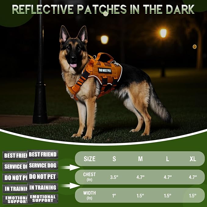 WINSEE Mesh Dog Harness with 10 Pet Patches for Large Service Dog in Training, Breathable Tactical Molle Vest with Double Handle, Reflective Military Pet Vest for Walking Hiking