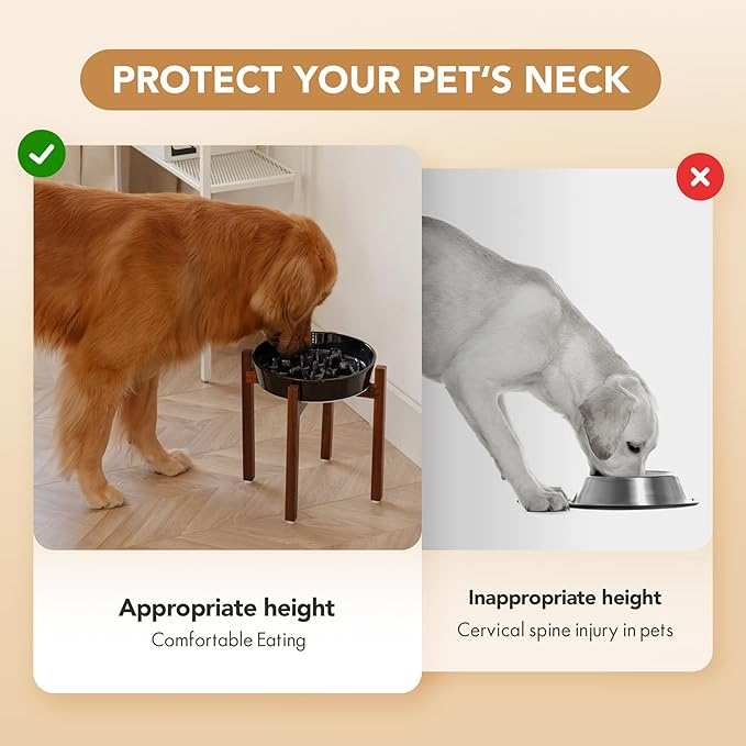 3.2 Cup Ceramic Dog Raised Slow Feeder Set, Elevated Bowl with Wooden Stand for Large Dog, 9.5inch Slow Feeder Dish for Fast Easters(Starry Sky, Single Bowl+ Stand)