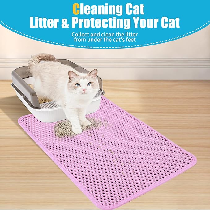 Cat Litter Mat, Kitty Litter Collector, Double Layered Honeycomb Design Waterproof, Anti Urine, Anti Slip, Easy to Clean, Limit Garbage (30"x24", Pink)