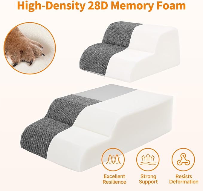 4-Steps Dog Stairs for Bed and Couch 16.9" H, Wider Pet Stairs for Small Old Large Dogs Cats, 30°Steady Non-Slip Dog Steps, Washable Dog Ramp with Removable Cover, PE Boards