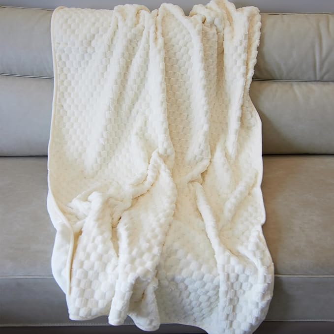 Water Resistant Blanket for Bed Couch Sofa, Cat/Dog Blanket Waterproof Washable, Small Cozy Reversible Furniture Protector, Leakproof Throw (40"x60", Snow White/Bright White)