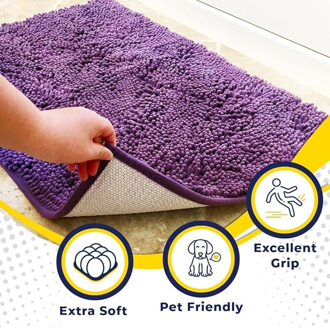 Muddy Mat® | Super Absorbent Door Mat Indoor, Microfiber Quick Dry Chenille Entryway Rug, Non-Slip Front Door Mat, Indoor Mats for Entryway, Machine Washable Pet Rug, Purple 35"x60"