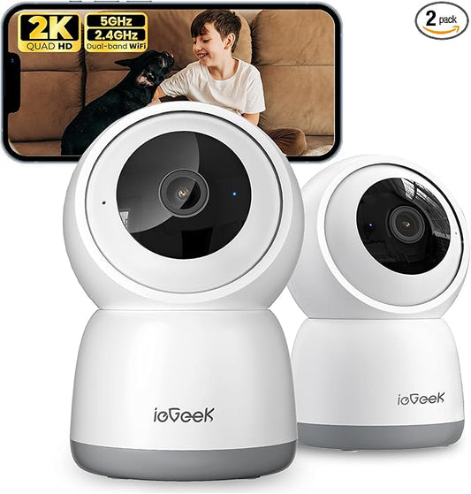 ieGeek 2K Indoor Security Camera, 5G/2.4G WiFi Pet Cameras for Home Security, 360° Dog Cam w/Auto Tracking, Smart Motion Detection, Phone App, Baby Monitor, 3MP Night Vision, Works with Alexa(2 Pack)