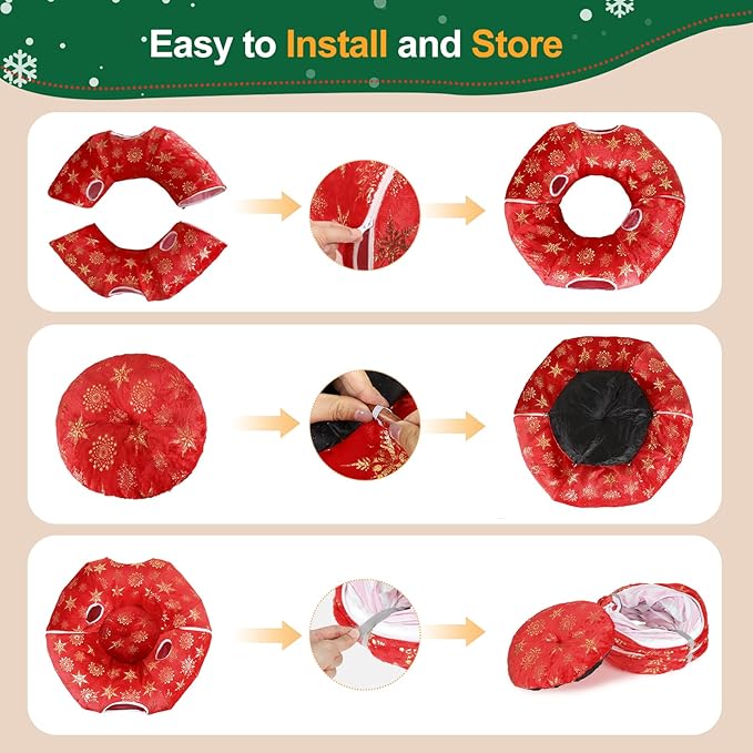 Cat Tunnel Bed for Indoor Cats, L Christmas Tree Skirts Washable Warm Soft Indoor Cat Donut Tunnel, Multifunctional Cat Interactive Playground Toys for Felines Pet Christmas Tree Decoration