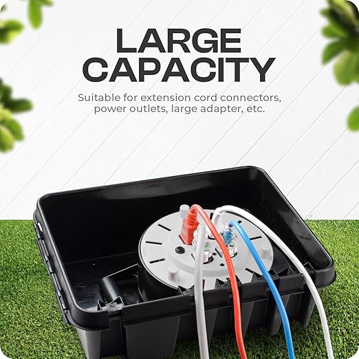 SockitBox – The Original Weatherproof Connection Box – Indoor & Outdoor Electrical Power Cord Enclosure for Timers, Extension Cables, Reels, Transformers, Power Strips, Lights & Tools – Large – Black