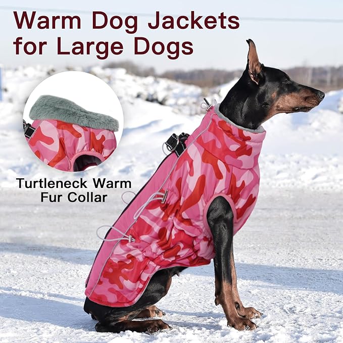 Dog Coat Winter Warm Dog Jackets for Medium Dogs Reflective Snowsuit with Harness Fleece Dogs Snow Jacket Vest Waterproof Pet Clothes for Cold Weather